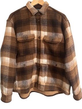 Reese Cooper Brushed Wool Flannel Button Down Shirt Shacket SZ XL USA Made EUC